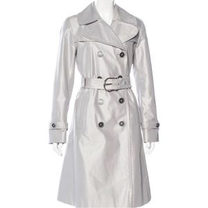 Burberry Isadora silver gray trench coat size 6R **MISSING BELT**